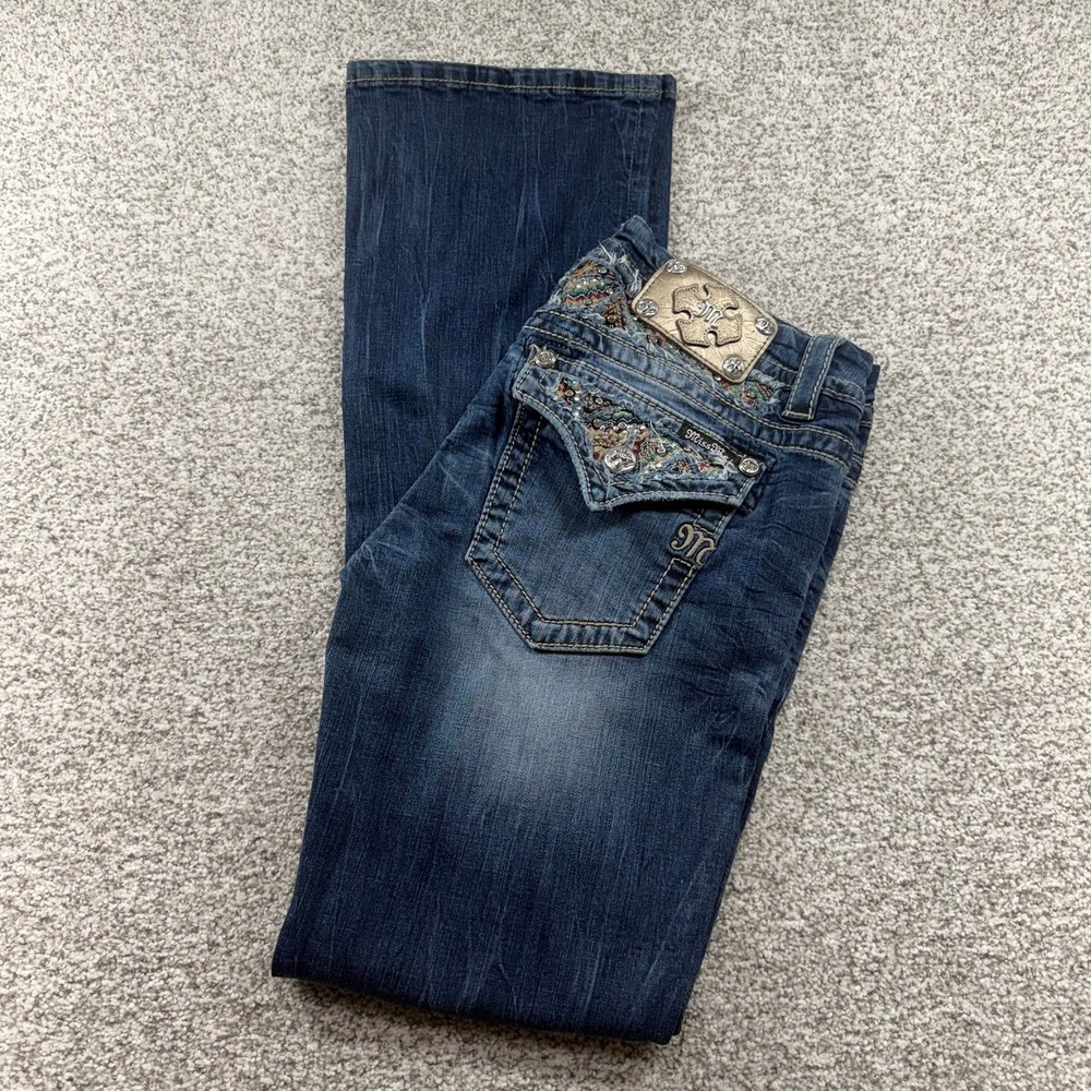 Women's Miss Me Medium Wash Blue Signature Boot Embroidered Jeans Size 29x33